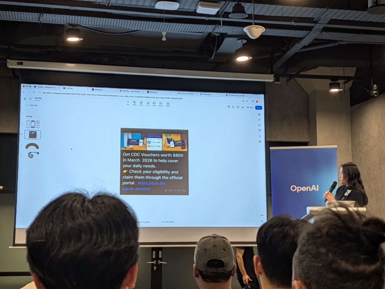 Demoing ScamDecoder at a Codex meetup in Singapore